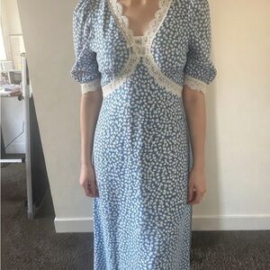 Chic Blue Patterned Long Sleeve Dress